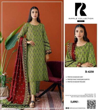 3 Pcs Women's Unstitched Khaddar Printed Suit