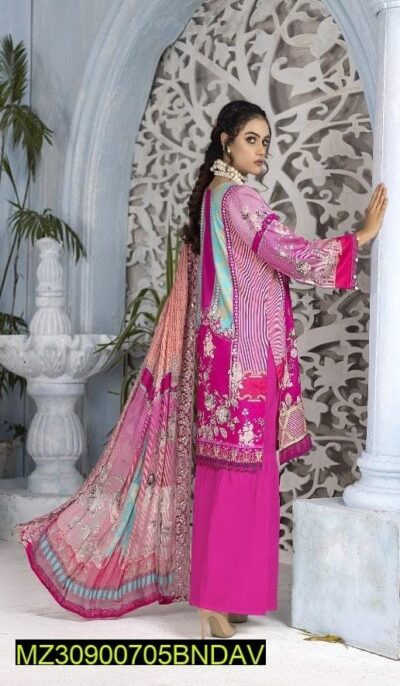 3 Pcs Women's Unstitched Viscose Embroidered Suit