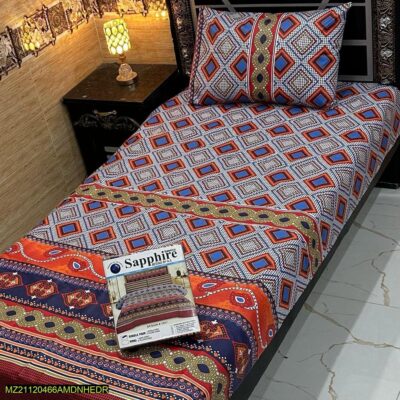 4 Pcs Cotton Salonica Printed Single Bedsheet