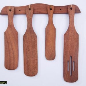 4 Pcs Wooden Spatula Spoons Set With Stand