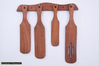 4 Pcs Wooden Spatula Spoons Set With Stand