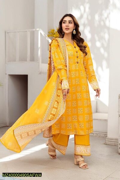 Safwa-Rsv-13-Rasberry Doria 3-Piece Printed Unstitched Lawn Suit