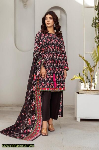 Safwa-Rsv-22-Rasberry Doria 3-Piece Printed Unstitched Lawn Suit