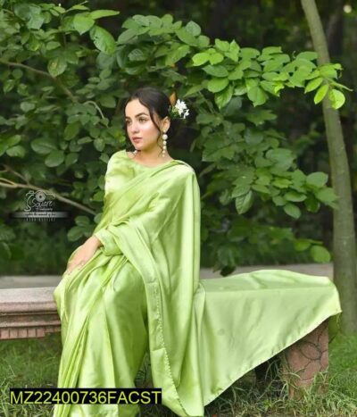 Women's Unstitched Silk Plain Saree-Green