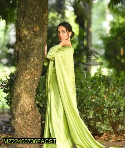 Women's Unstitched Silk Plain Saree-Green