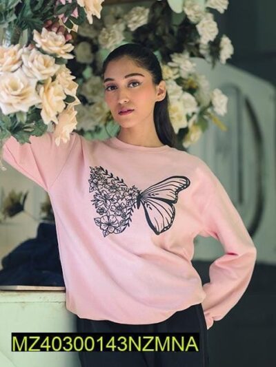 1 Pc Nazimina Girl's Stitched Butterfly Sweatshirt_SD-7, Pink Butterfly