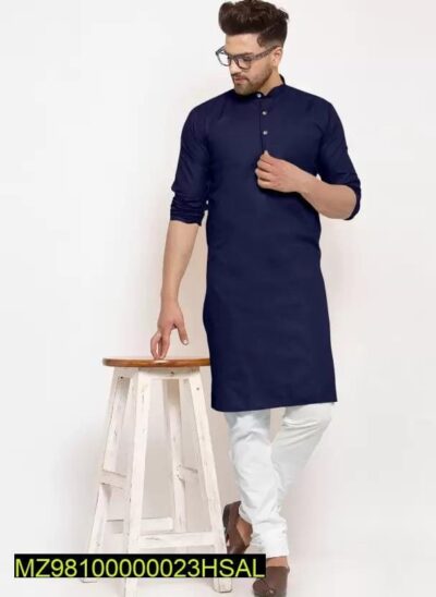 2 Pcs Men's Stitched Cotton Plain Kurta Pajama