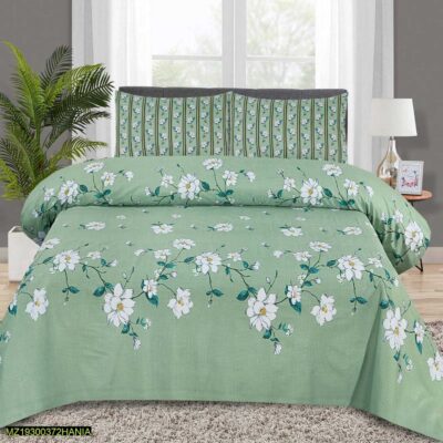 3 Pcs Cotton Printed Double Bedsheet