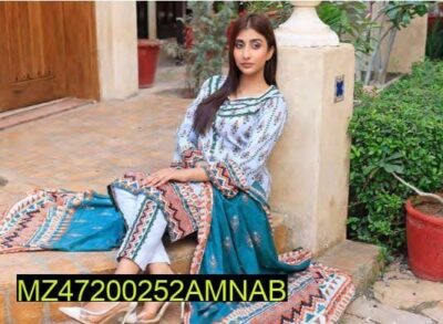 Amna. B Bronze 3 Pcs Women's Unstitched Lawn Printed Suit