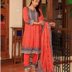 Amna. B Bronze 3 Pcs Women's Unstitched Lawn Printed Suit