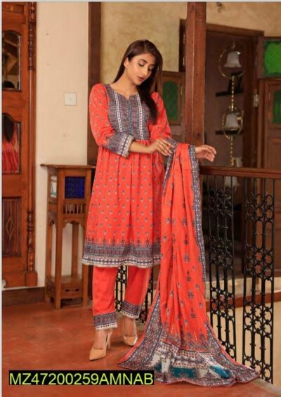 Amna. B Bronze 3 Pcs Women's Unstitched Lawn Printed Suit