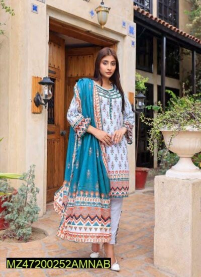 Amna. B Bronze 3 Pcs Women's Unstitched Lawn Printed Suit