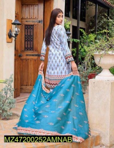 Amna. B Bronze 3 Pcs Women's Unstitched Lawn Printed Suit