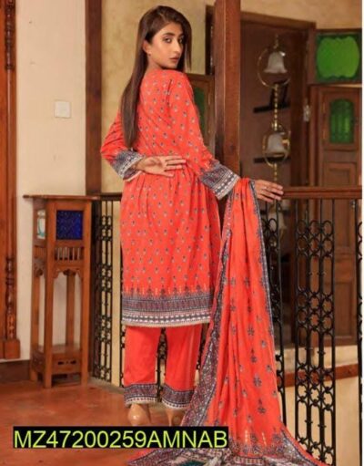 Amna. B Bronze 3 Pcs Women's Unstitched Lawn Printed Suit