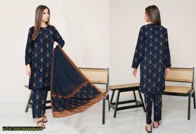 Amna.B-3 Pcs Women's Unstitched Lawn Printed Suit