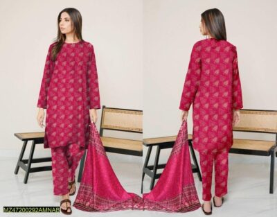 Amna.B-3 Pcs Women's Unstitched Lawn Printed Suit