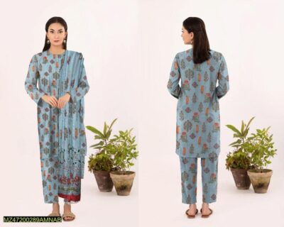 Amna.B-3 Pcs Women's Unstitched Lawn Printed Suit