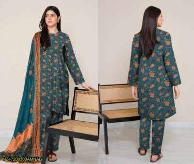 Amna.B-3 Pcs Women's Unstitched Lawn Printed Suit