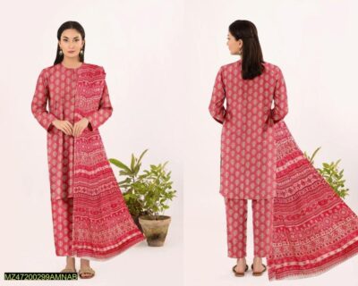 Amna.B-3 Pcs Women's Unstitched Lawn Printed Suit