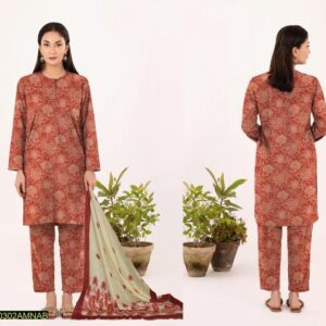 Amna.B-3 Pcs Women's Unstitched Lawn Printed Suit