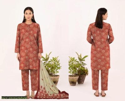 Amna.B-3 Pcs Women's Unstitched Lawn Printed Suit