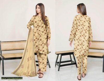 Amna.B-3 Pcs Women's Unstitched Lawn Printed Suit