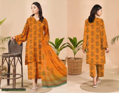 Amna.B-3 Pcs Women's Unstitched Lawn Printed Suit