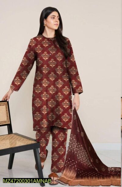 Amna.B-3 Pcs Women's Unstitched Lawn Printed Suit