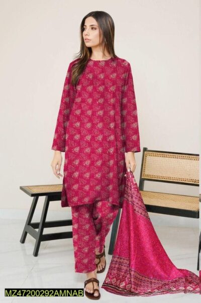 Amna.B-3 Pcs Women's Unstitched Lawn Printed Suit