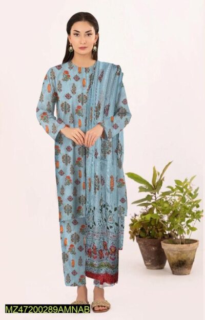 Amna.B-3 Pcs Women's Unstitched Lawn Printed Suit