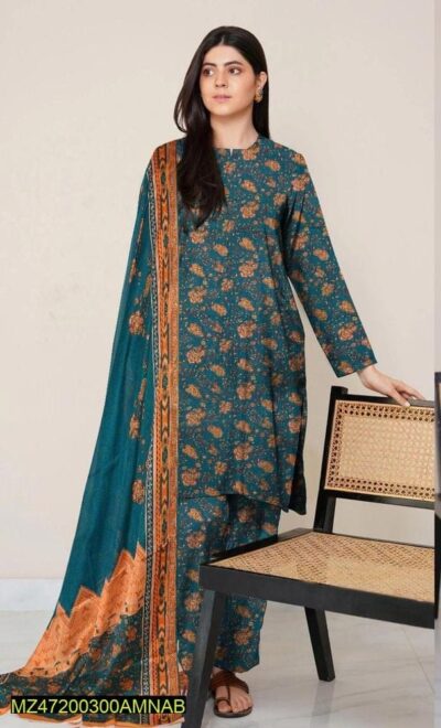 Amna.B-3 Pcs Women's Unstitched Lawn Printed Suit