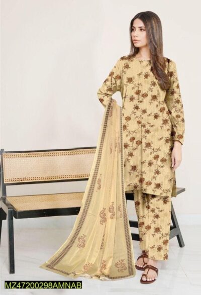 Amna.B-3 Pcs Women's Unstitched Lawn Printed Suit