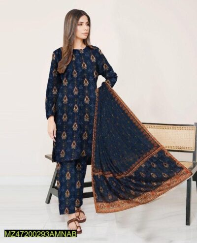 Amna.B-3 Pcs Women's Unstitched Lawn Printed Suit