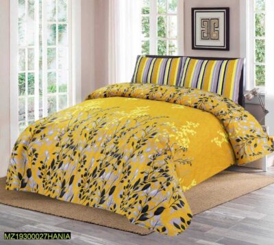 Best Quality 3 Pcs Cotton Printed Double Bedsheet