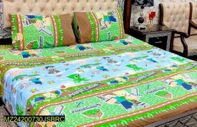 3 Pcs Cotton Printed Double Bedsheet- Affordable