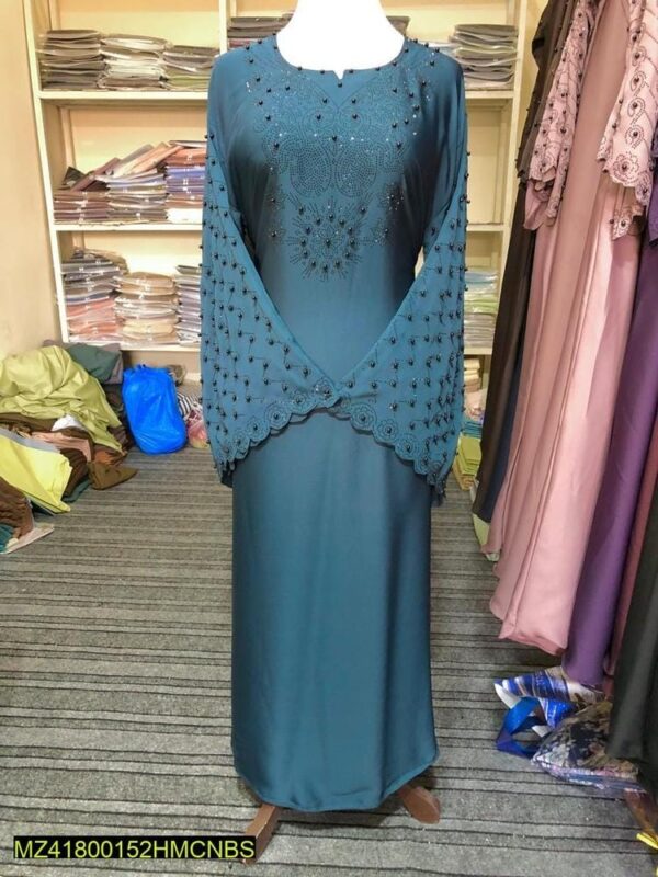 Cotton Embroidered Full Abaya-Blue - edor24.com