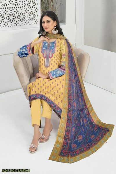 Tunzaib by Amna.B 3 Pcs Women's Unstitched Lawn Printed Suit