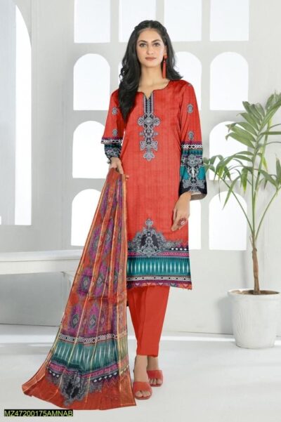 Tunzaib by Amna.B 3 Pcs Women's Unstitched Lawn Printed Suit