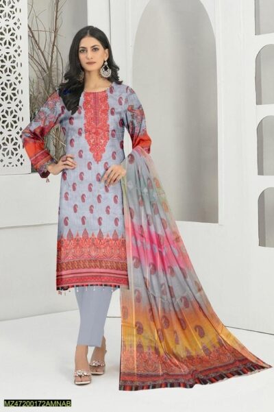 Tunzaib by Amna.B 3 Pcs Women's Unstitched Lawn Printed Suit