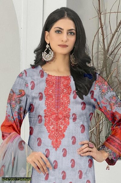 Tunzaib by Amna.B 3 Pcs Women's Unstitched Lawn Printed Suit