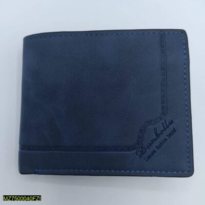 Men's Leather Plain Bifold Wallet-Blue