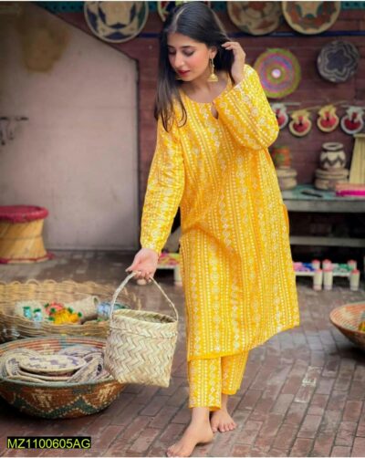 2 Pcs Women's Stitched Lawn Chunri Printed Suit