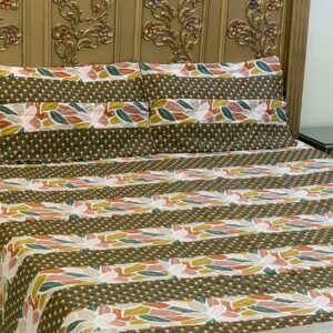 3 Pcs Cotton Patchwork Double Bedsheet-Brown