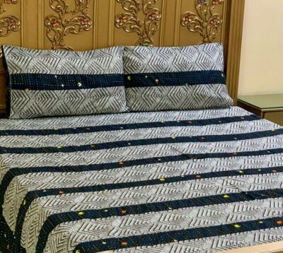 3 Pcs Cotton Patchwork Double Bedsheet - Grey