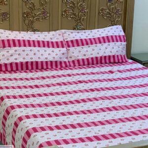 3 Pcs Cotton Patchwork Double Bedsheet-Pink