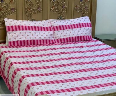 3 Pcs Cotton Patchwork Double Bedsheet-Pink