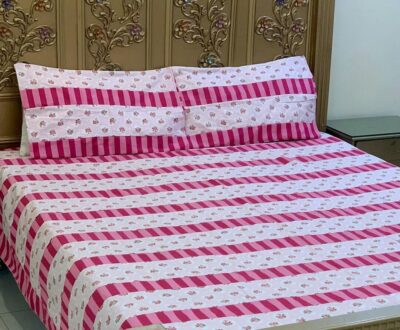 3 Pcs Cotton Patchwork Double Bedsheet-Pink