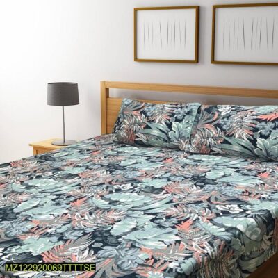 3 Pcs Crystal Cotton Printed Double Bedsheet-Comfort