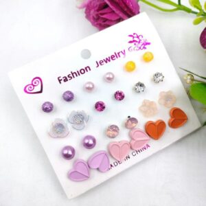 Trendy Artificial Stones Ear Studs, Pack Of 12