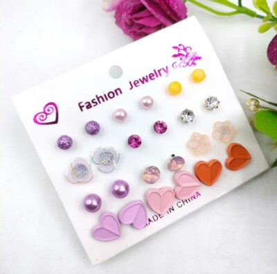 Trendy Artificial Stones Ear Studs, Pack Of 12